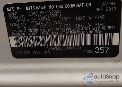 2020 Mitsubishi Outlander Sport 2.0 Es Awc из США, поврежденный, VIN JA4AR3AU5LU007823